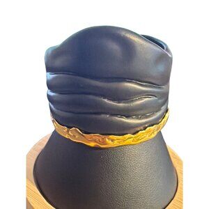 Alexis Bittar Matte Black Gold Molten Cuff Bracelet Pleated Sz 6" 1.25" Opening